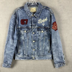 Polo Ralph Lauren Mens Spartans Blue Denim Jacket Size Medium Embroidered - Picture 1 of 11