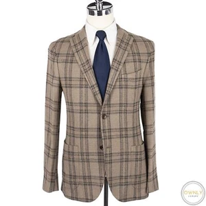 NWT CURRENT Boglioli Brown Black Wool Silk Boucle Plaid Patch Pkts Jacket 38R - Picture 1 of 12