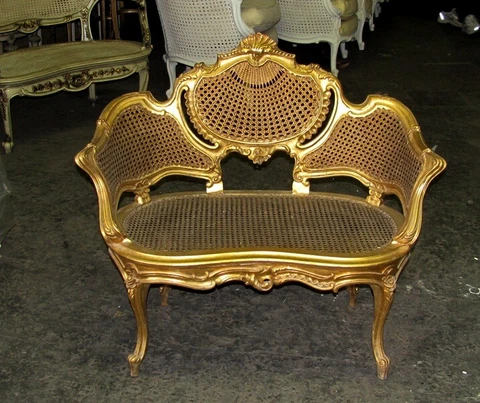 French Gilt Cane Caned Rococo Petite Canapé Chair Settee Cover