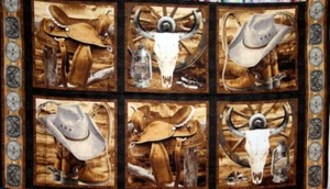 24X45 INCH PANEL - WESTERN ARTIFACTS - 100% COTTON FABRIC - Picture 1 of 3