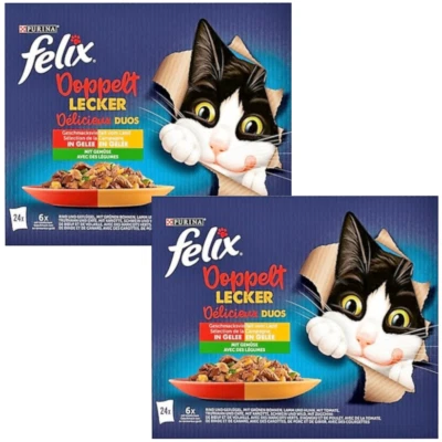 48 x 85 g Felix Doppelt lecker mit Gemüse (€ 7,02/kg) vom Land  in Gelee - Bild 1 von 4