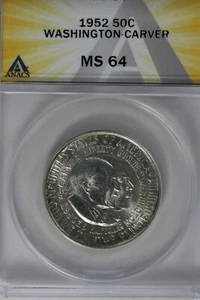 1952 .50  ANACS  MS 64 WASHINGTON-CARVER   Classic Commemorative Coins  - Picture 1 of 2