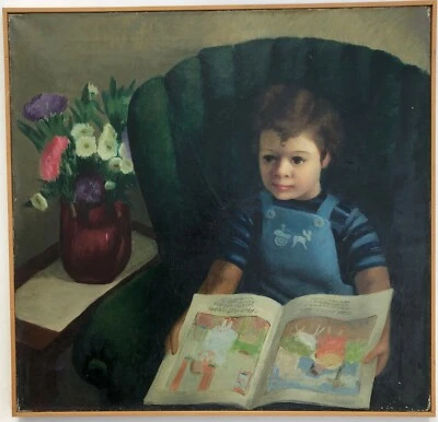 Pintura al óleo niña leyendo cuentos de hadas-1940-agosto Mosca Foto 1 de 4