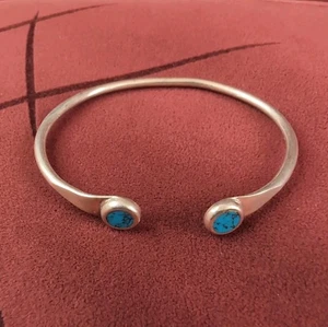 Turquoise Sterling Silver 925 Open Cuff Bangle Bracelet Mexico - Picture 1 of 8