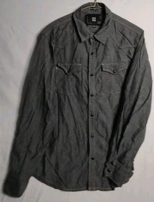 Ocean Current Size Medium Gray Solid Long Sleeve Snap Collared Shirt - Image 1 of 4