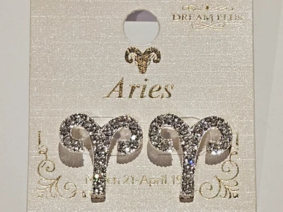 Овен серьги астрологии знак зодиака серебристого тона с прозрачными камнями новый проколотый - Изображение 1 из 4