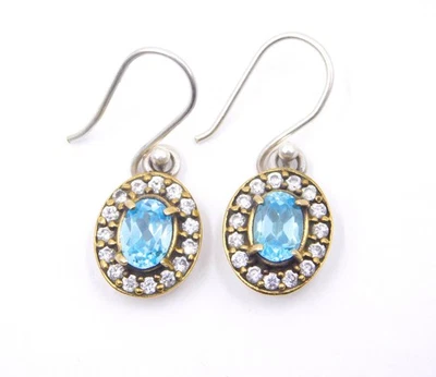 8.15 GM 925 Argento Sterling Topazio Blu Taglio Gemma Ciondolo, Orecchino Set - Immagine 1 di 4