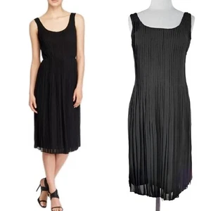 BURBERRY BRIT Black Cece Pleated Georgette Silk Linen Knit Midi Dress Size 4 - Picture 1 of 13