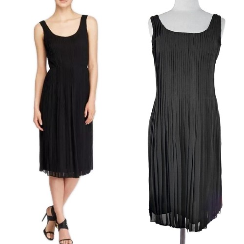 Abito midi Burberry Brit nero Cece plissettato georgette seta lino maglia taglia 4