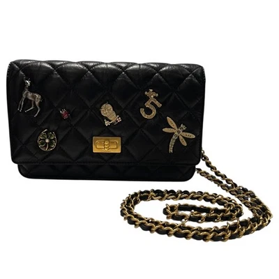 AUTÉNTICO BOLSO DE HOMBRO CARTERA CADENA BORDADA MATELASSE CHANEL 2.55 PIEL DE CORDERO/NEGRO Foto 1 de 4