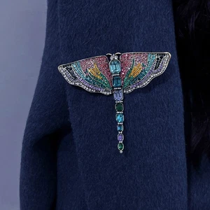 Enorme spilla libellula stile Art Deco Nouveau arcobaleno baguette cristallo scialle spilla - Foto 1 di 4