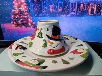 Boneco de neve Yankee Candle North Pole Jar topper sombra e prato - urso polar pinguim - Imagem 1 de 4