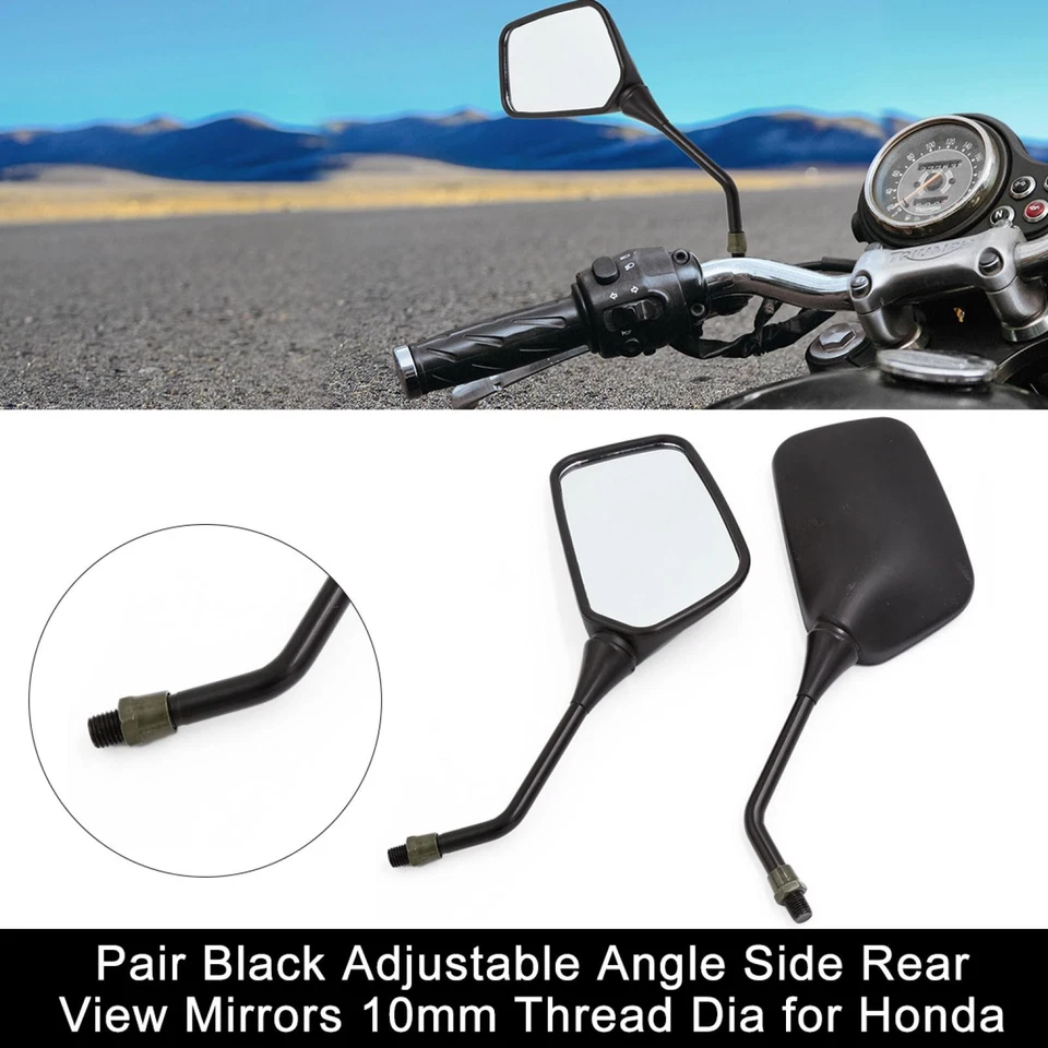 Pair Black Adjustable Angle Side Rear View Mirrors 10mm Thread Dia for Honda Foto 1 de 2
