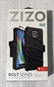 ZIZO BOLT Series Kickstand Case & Holster & Glass For Moto G Power 2021, Black - Picture 1 of 1