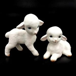 2 Vintage Lefton Baby Lamb Sheep Figurines Ceramic H4546 Japan - Picture 1 of 6
