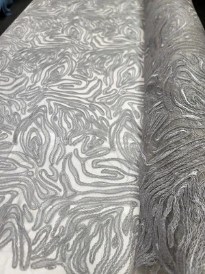 Gray Corded Embroidery Lace Fabric Sold By The Yard For Dress Prom Bridal  - Image 1 of 4