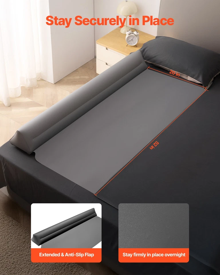 Parachoques de cama para niños pequeños 52 pulgadas inflable cama riel protector con solapa de seguridad Foto 1 de 1