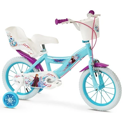 HUFFY Blaue Frozen Mädchen Fahrrad Mit 14 Zoll Rädern, Mit Stützrädern Und Korb
