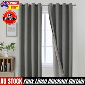 2X 100% Blackout Curtains Linen Textured Curtain Window Curtain Draperies Eyelet - Picture 1 of 12