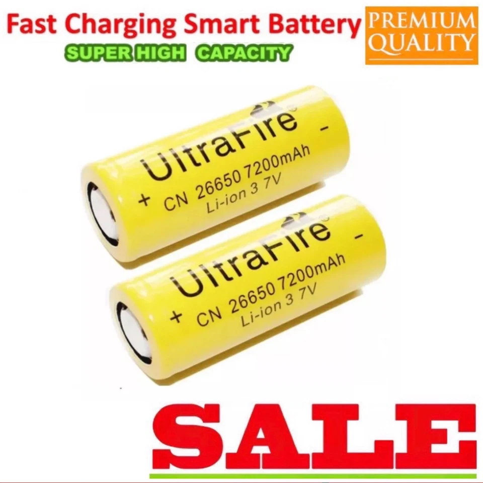2x X-UltraFire 7200mAh 26650 3.7v Rechargeable Suitable for Flashlight battery Y - image 1 of 1