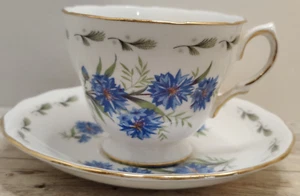 Colclough ~Made in England~Genuine Blue Floral Bone China Tea Cup & Saucer  ~Vtg - Picture 1 of 9