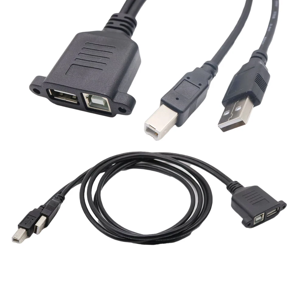 USB 2.0 Type A B Male to Female Panel Mount Extension Printer Data Adapter Cable - Image 1 of 1