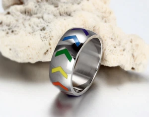 8mm Pfeil Gay Pride LGBT Lesbian Love Ring Edelstahl Gay Lesbian Schmuck - Bild 1 von 7