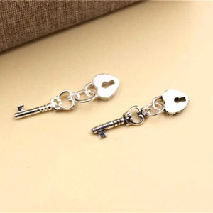 925 Sterling Silver Small Key to Heart DIY Dangle Charm Pendant A2018 - Picture 1 of 15