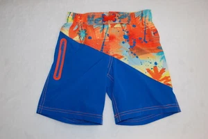 Boys Board Shorts ROYAL BLUE Orange PALM TREES Swim POCKET Zipper S 6-7 - Picture 1 of 2
