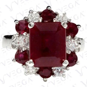 5.20Ct Emerald Cut Natural Ruby & Diamond Engagement Ring 18K White Gold Plated - Picture 1 of 16