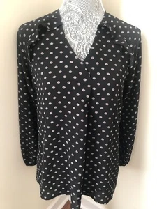 NY Collection Black Polky Dot Print Long Sleeve Blouse Size S New - Picture 1 of 3