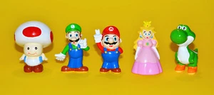 Super Mario Luigi Yoshi Toad Peach Set of 5 Promotional Mars 1994 Figures New - Picture 1 of 1