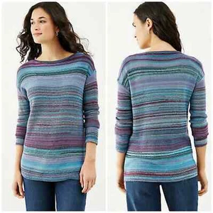 J Jill Multistripe Wool Blend Long Sleeve Boat Neck Pullover Top Size XL - Picture 1 of 10