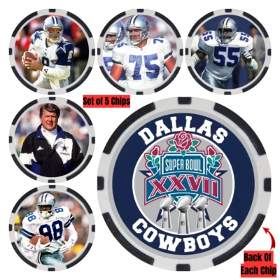 COWBOYS SUPER BOWL XXVII PLAYERS - 5 POKER CHIP SET - Image 1 of 2