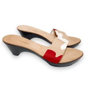 Burberry Vintage Tan Black Cream Red Wooden Heeled Sandals Women’s Size 36.5 (6) - Picture 1 of 8