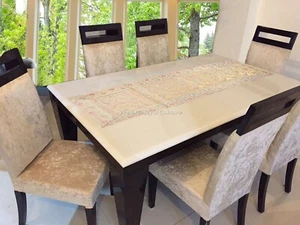 Runner da tavolo etnico jacquard broccato bianco elefante lungo caffè boho tovaglia - Foto 1 di 7