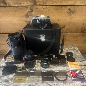 Pentax ME Super Spiegelreflexkamera & SMC Pentax-m Objektiv 50 mm Cosina 80–200 mm + Extras - Bild 1 von 24