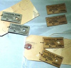 Sammlerstück NEU antike Lakeside Vergnügungspark Universal Fahrt 5 ¢ Ticket Ohrringe - Bild 1 von 3