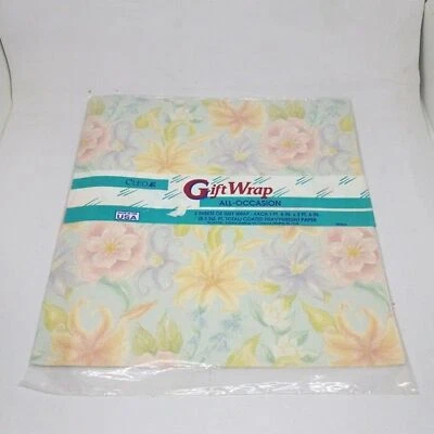 Vintage Cleo Gibson Greetings Floral Gift Wrap Sheets-Pastels-1980s-New - Image 1 of 4