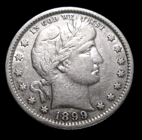 1899 BARBER SILVER QUARTER ***EXTREMELY FINE++/AU*** SCARCE!  FREE SHIPPING! Cover