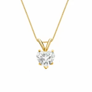 1.50 Ct Heart Shaped Real Solid 14K Yellow Gold Solitaire Pendant 18" Necklace - Picture 1 of 1