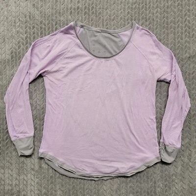 Camisa de manga larga aligerada Lululemon para mujer talla 10 rosa gris a rayas Foto 1 de 4