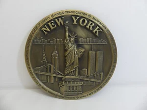 (ref288AL) Bronze Coloured Metal New York Souvenir Plate Wall Hanging - Picture 1 of 4