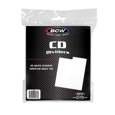 100 BCW White Plastic Tabbed Compact Disc CD / DVD / Blu Ray Dividers - Image 1 of 2