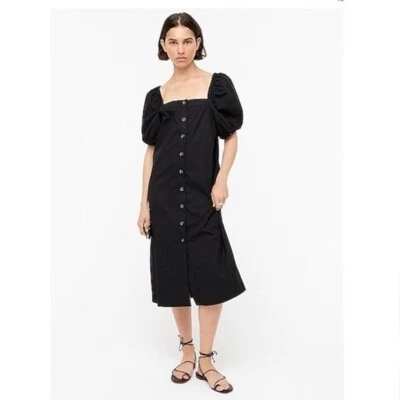 J. Crew Cottage Puff Sleeve Square Button Down Poplin Midi Dress Black Large - Image 1 of 4