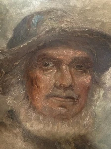 Antigua pintura al óleo antiguo retrato de pescador marco redondo marítimo 1900c. - Imagen 1 de 20