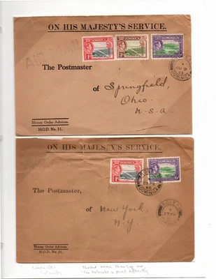 Dominica tres cubiertas de consejos de giro postal de la década de 1940 Foto 1 de 2