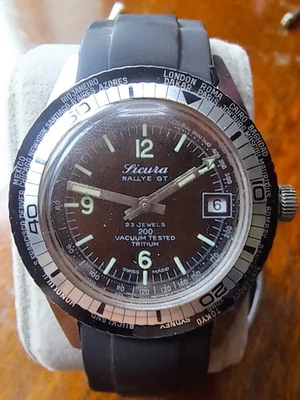 De colección Para Hombres SICURA Rallye GT Buzo Skin Diver Hora Mundial, EB 2081 - Funciona Foto 1 de 4