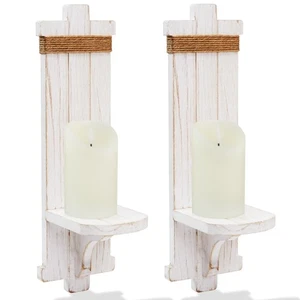 Wall Sconces Candle Holder Set of 2 Farmhouse Wooden Rustic Wall Decor - Picture 1 of 16