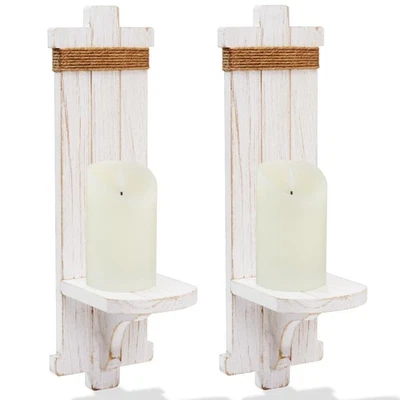 Wall Sconces Candle Holder Set of 2 Farmhouse Wooden Rustic Wall Decor - Image 1 of 4